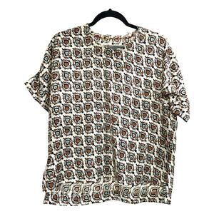 RAQUEL ALLEGRA Silk High-Low Short Sleeve Boxy Crop Fit Raw-Edge Blouse Top - 0